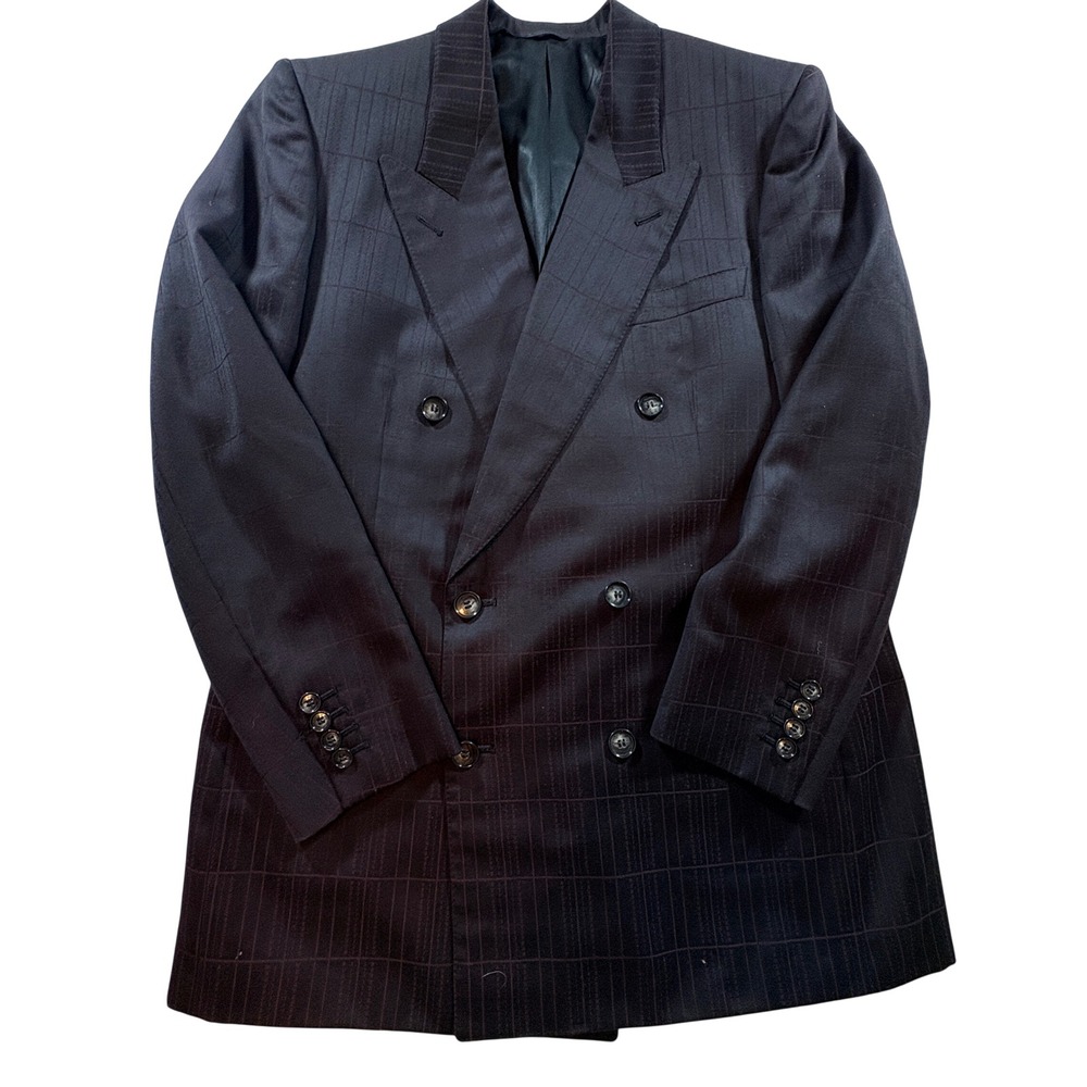 Vintage Lou Myles Men Double Breasted Blazer 40R Burgundy Windowpane 1989 Canada